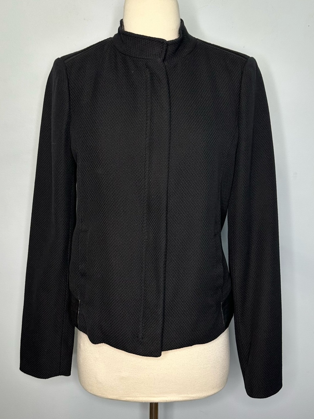 Vince Women’s Black Zip Up Quilted Leather Details Cotton Tweed Jacket Size S